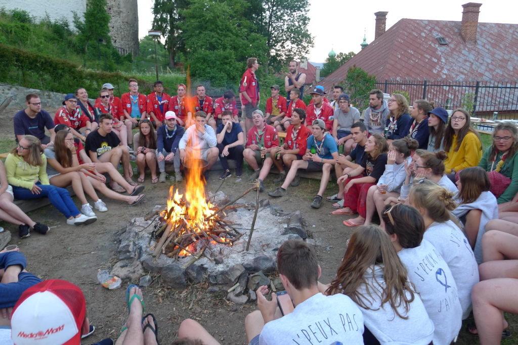 Scout group at fire